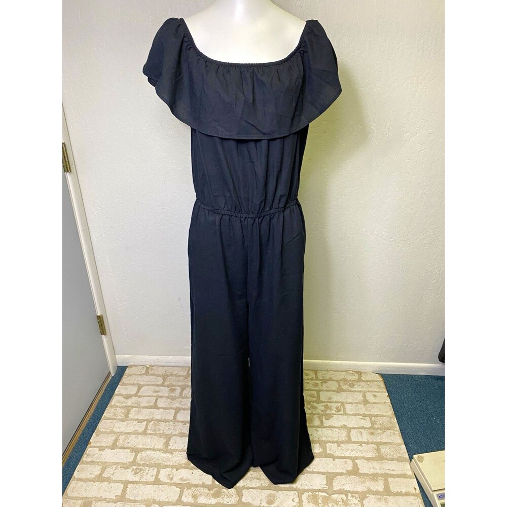 Ci SONO Los Angeles Black Off-Shoulder Ruffle Wide-Leg Jumpsuit  Large RP395